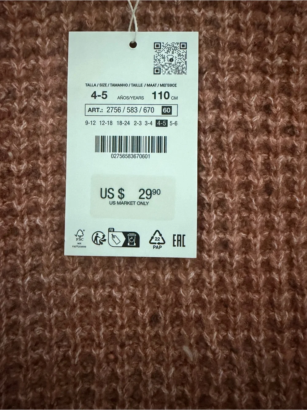 ZARA Chunky Knit Crewneck Sweater in Rust Orange